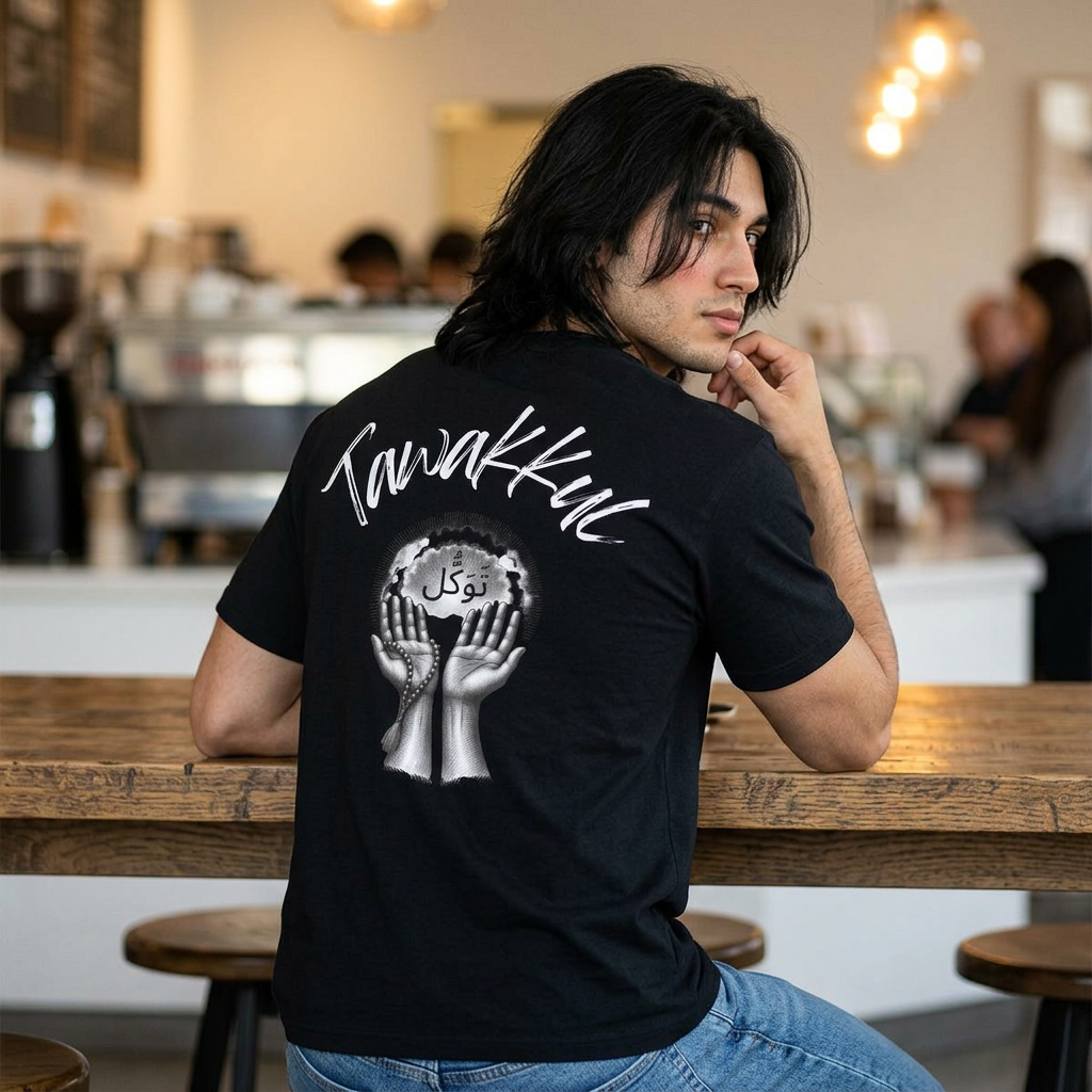 Tawakul Arabic Trust in God Tee — Faith-Inspired Oversized Shirt