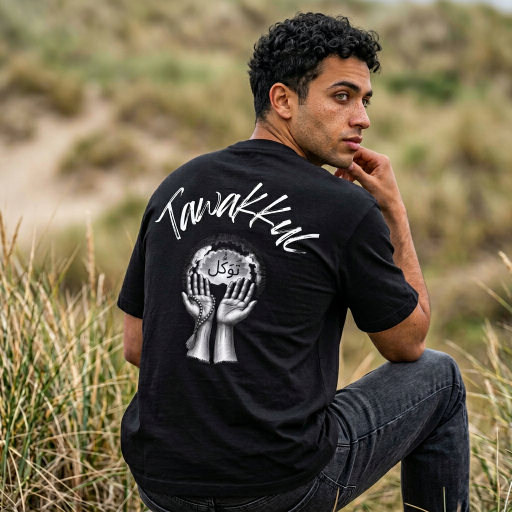 Tawakul Arabic Trust in God Tee — Faith-Inspired Oversized Shirt