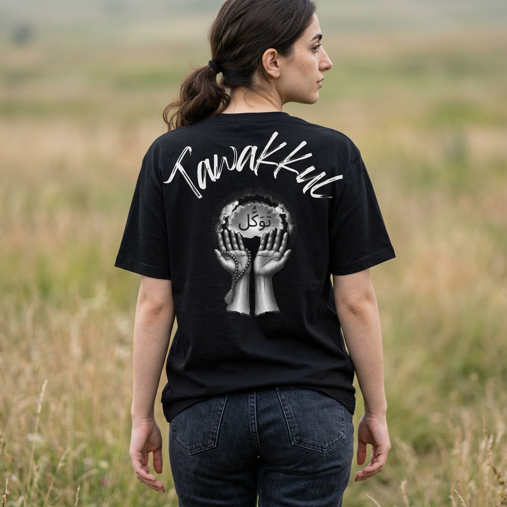 Tawakul Arabic Trust in God Tee — Faith-Inspired Oversized Shirt
