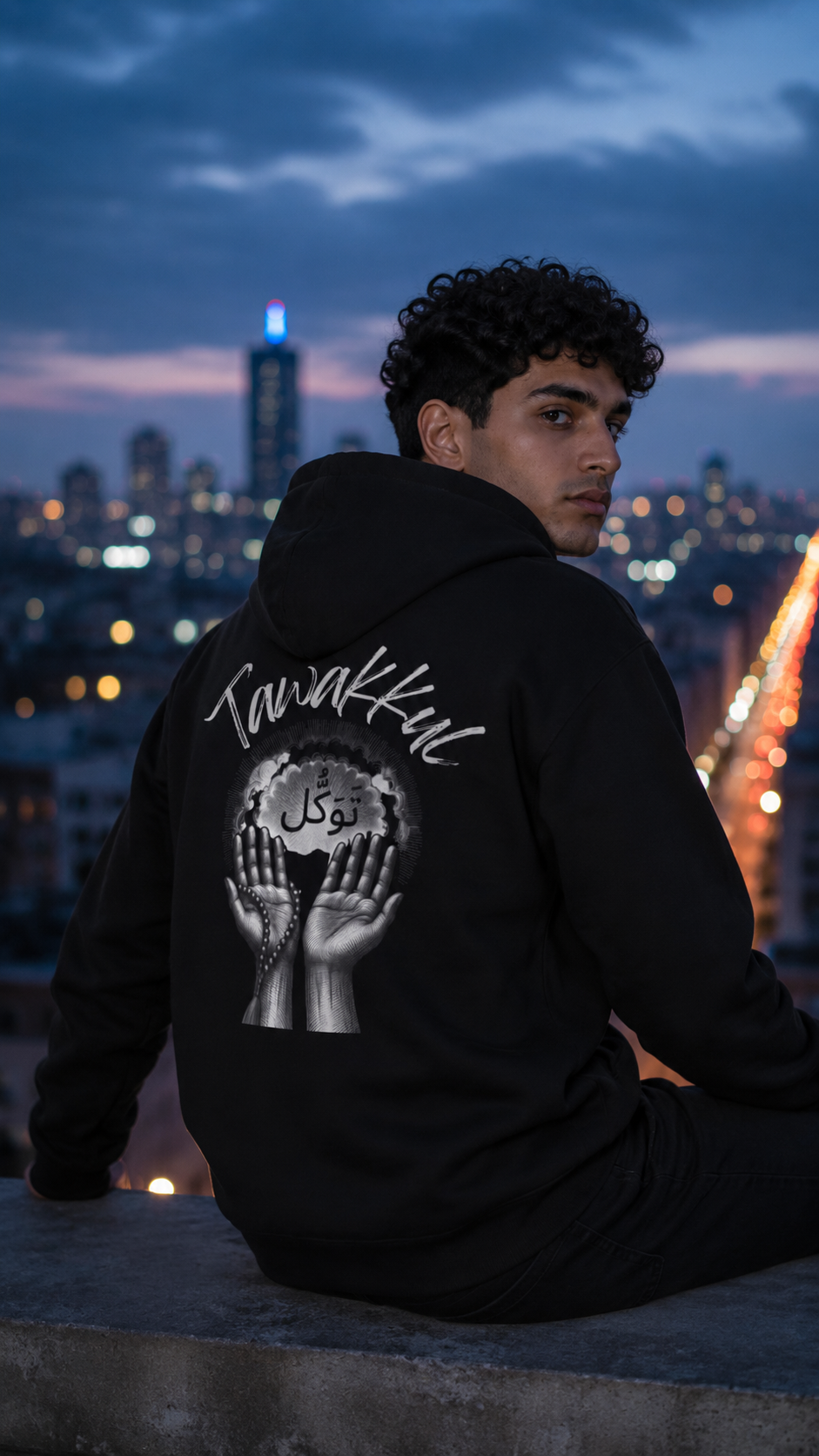 Tawakul Hoodie — Muslim Streetwear Hoodie with Arabic Calligraphy & Bold Back Graphic