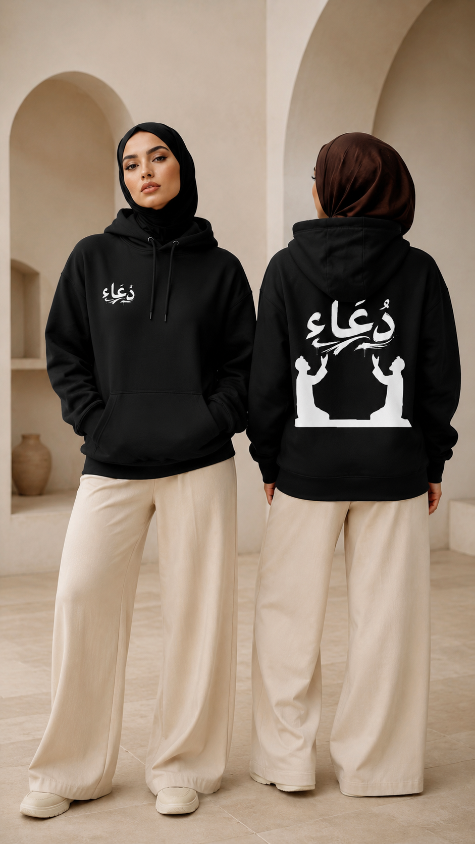 Arabic Dua Hoodie — Prayer Silhouette Fleece Pullover