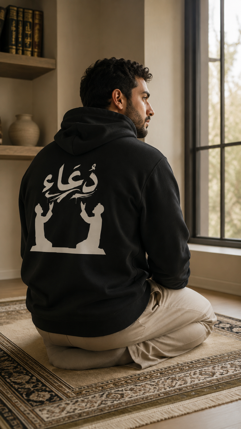 Arabic Dua Hoodie — Prayer Silhouette Fleece Pullover