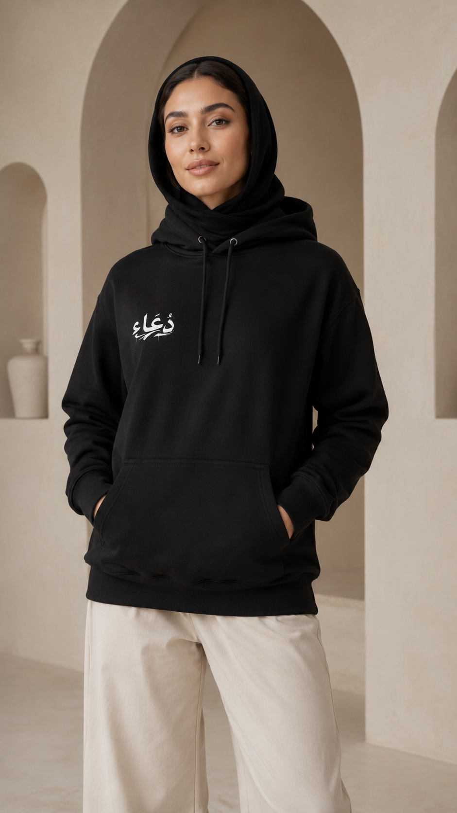 Arabic Dua Hoodie — Prayer Silhouette Fleece Pullover