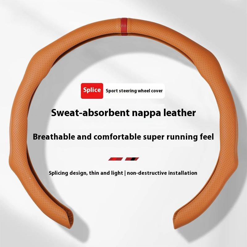 Napa Nappa Leather 15Inch 5D Premium Steering Wheel Cover Ultra-Thin Breathable Anti-Slip Sweat-Resistant Easy Install Universal Fit Enhance Driving Safety Comfort Must-Have Car Essential White