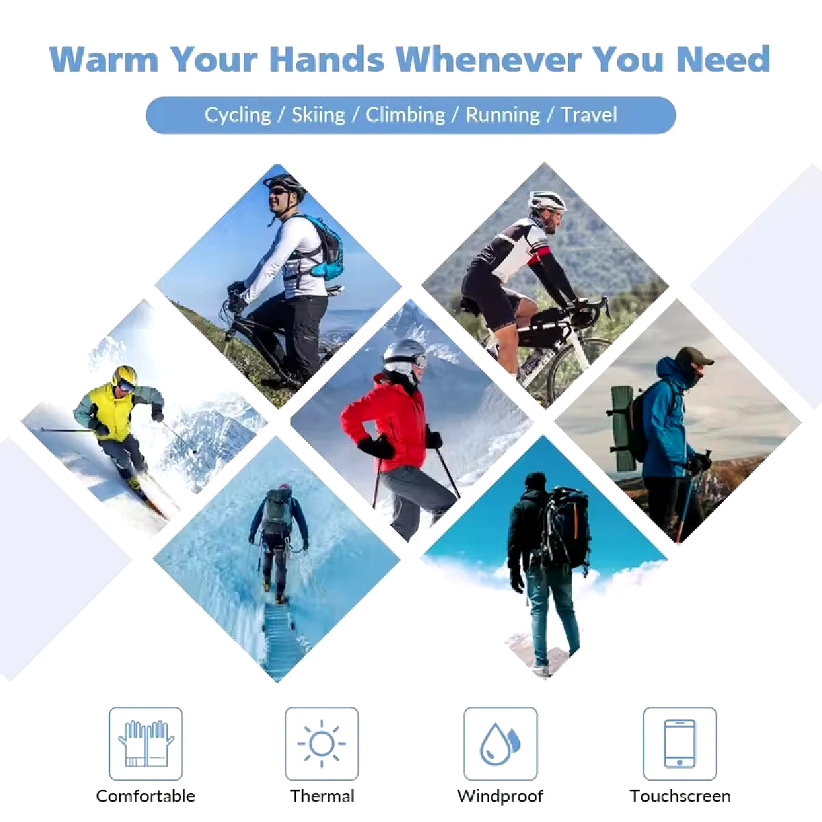 Winter Gloves Waterproof Thermal Touch Screen Thermal Windproof Warm Gloves Cold Weather Running Sports Hiking Ski Gloves