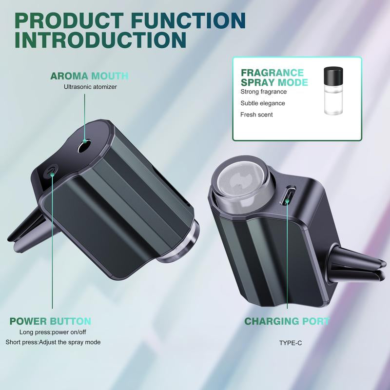 Smart Car Air Freshener with Three Adjustable Concentration Scent Levels, Portable Waterless Car Diffuser Air Freshener Car Aromatherapy Diffuser, 3*10ML Natural Perfume