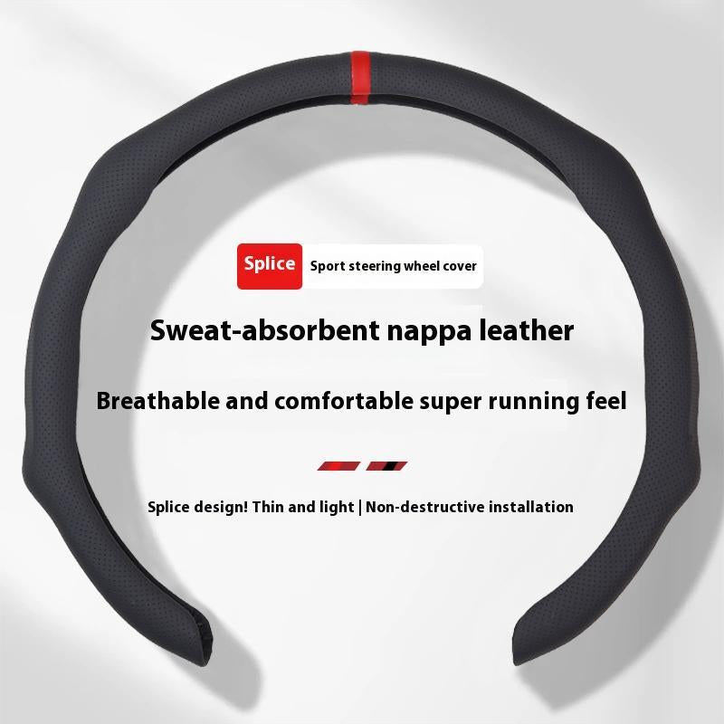 Napa Nappa Leather 15Inch 5D Premium Steering Wheel Cover Ultra-Thin Breathable Anti-Slip Sweat-Resistant Easy Install Universal Fit Enhance Driving Safety Comfort Must-Have Car Essential White