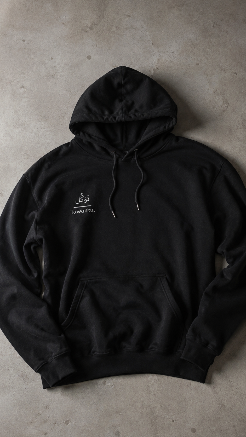 Tawakul Hoodie — Muslim Streetwear Hoodie with Arabic Calligraphy & Bold Back Graphic