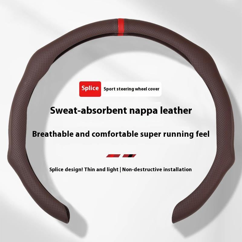 Napa Nappa Leather 15Inch 5D Premium Steering Wheel Cover Ultra-Thin Breathable Anti-Slip Sweat-Resistant Easy Install Universal Fit Enhance Driving Safety Comfort Must-Have Car Essential White