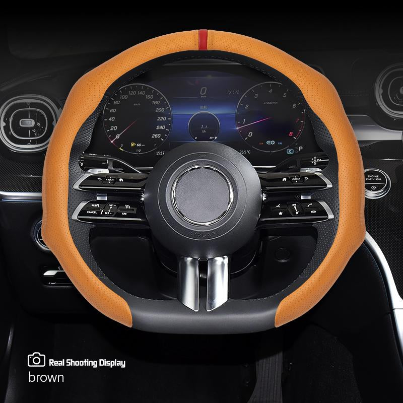 Napa Nappa Leather 15Inch 5D Premium Steering Wheel Cover Ultra-Thin Breathable Anti-Slip Sweat-Resistant Easy Install Universal Fit Enhance Driving Safety Comfort Must-Have Car Essential White