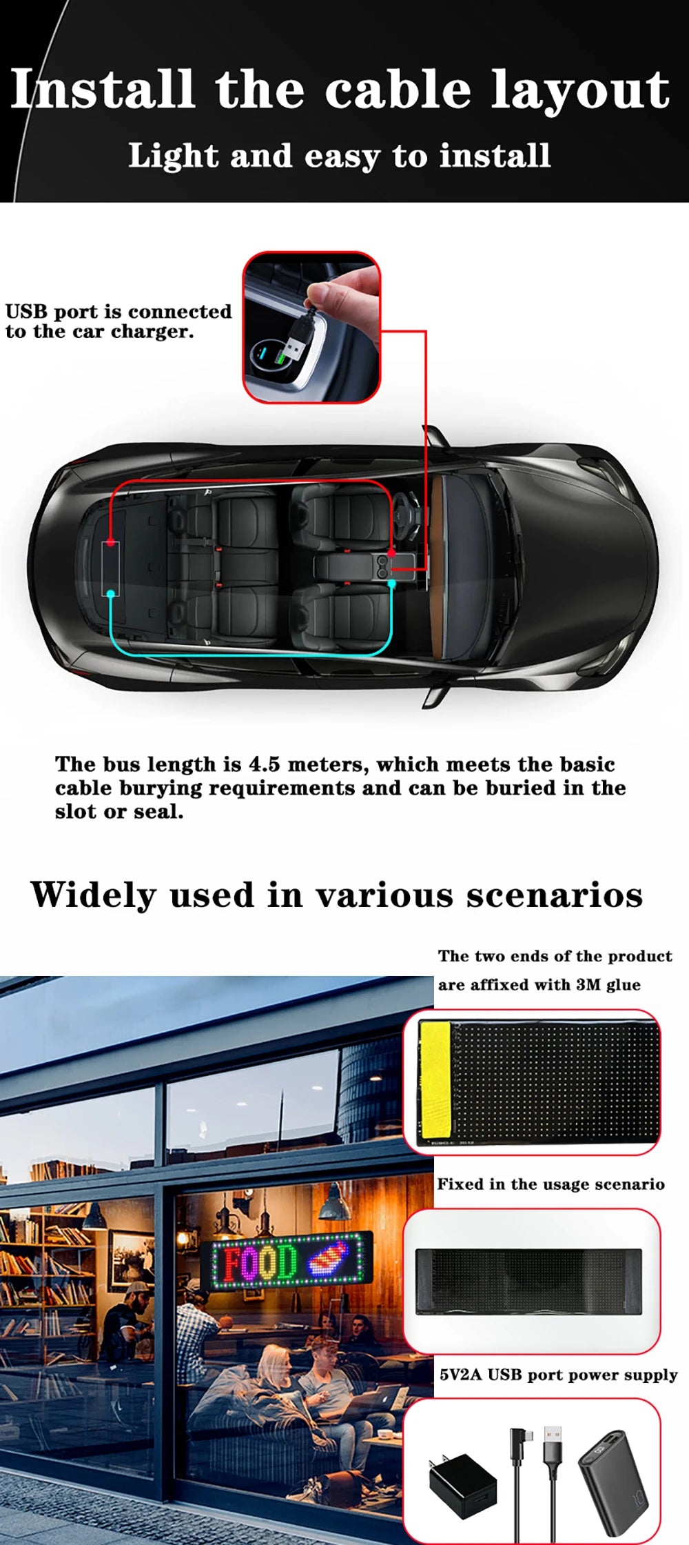 ADJUSTABLE WINDOW LED SIGN (Bluetooth and remote controlled) universal fit